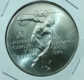 Moneda 5 Balboas Plata Panamá 1970 Juegos Caribe!