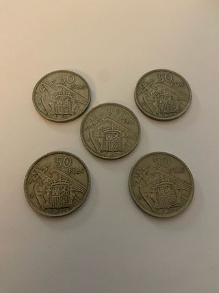 Lote 5 monedas 50 Pesetas 1957 Estrella 60