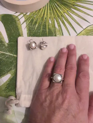 Conjunto Anillo y Pendientes Plata Perla