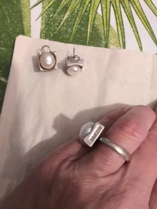 Conjunto Anillo y Pendientes Plata Perla