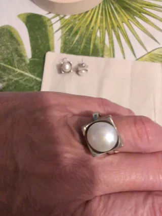 Conjunto Anillo y Pendientes Plata Perla