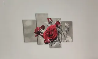 Cuadro 4 lienzos rosas rojas