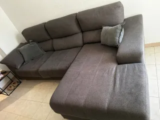 Sofá chaise longue gris tela