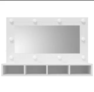 Espejo tocador blanco con luces LED.