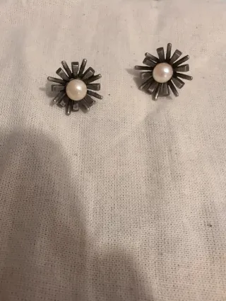 Anillo y pendientes plata flor perla