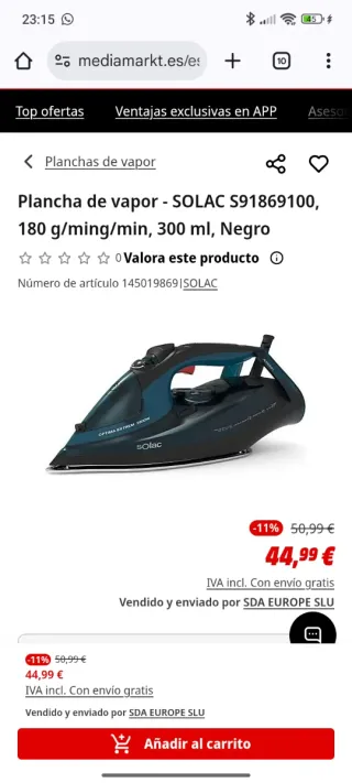 Plancha Solac Optima Extrem 2800W Cerámica