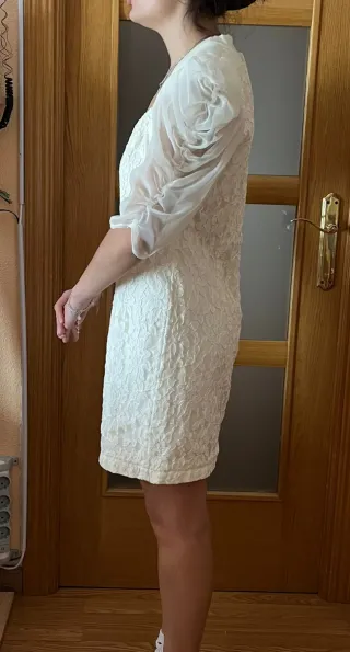 Vestido fiesta encaje blanco mujer