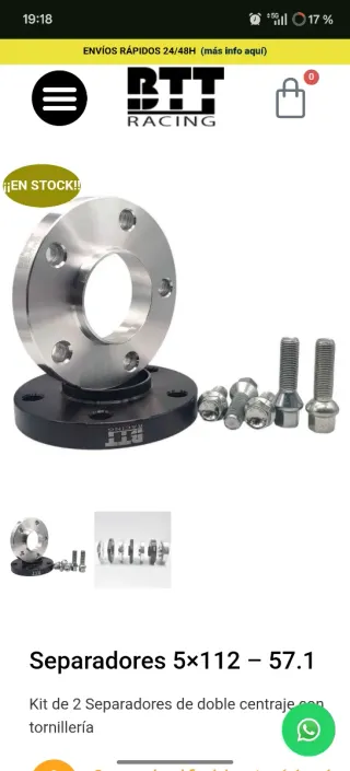 Separadores BTT Racing 2cm 5x112 - 57.1