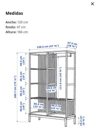 Armario de bambú con estantes y barra