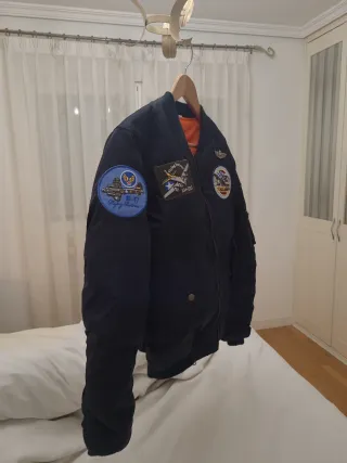 Cazadora Bomber Aviador Azul Naranja