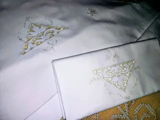 Lenzuolo matrimoniale ricamato écru e bianco