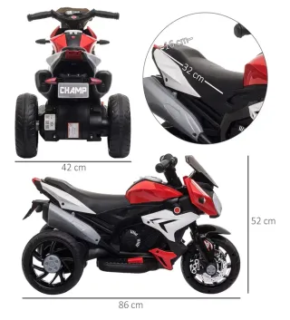 Moto Eléctrica Infantil 3 Ruedas Roja