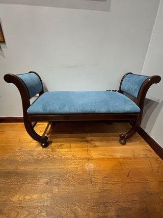 Banqueta caoba estilo eduardiano azul