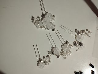 Pasador Novia Tocado Flores Perlas Plata