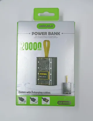 Power Bank 20000 mAh WOLULH con 3 cavi