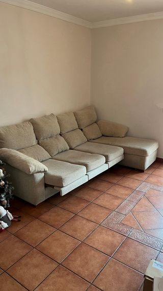 Sofá chaiselongue 4 plazas tela beige