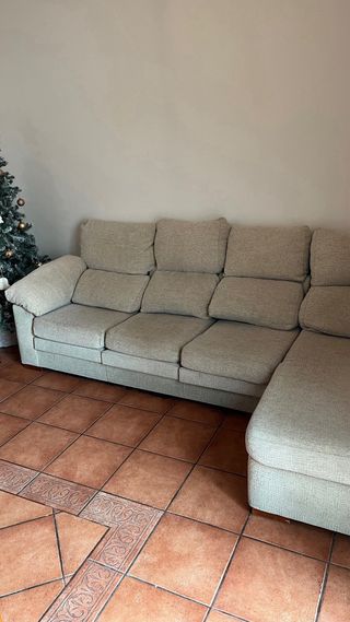 Sofá chaiselongue 4 plazas tela beige