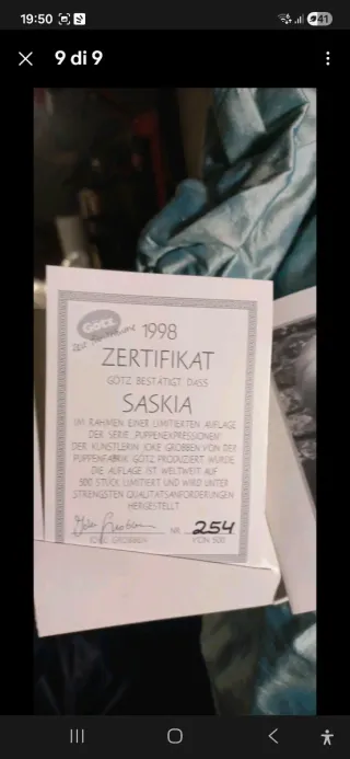 Bambola Gotz Saskia 70cm numerata