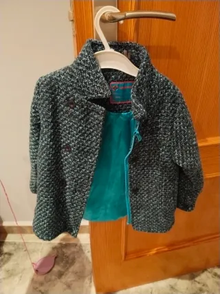 Abrigo niña gris y turquesa