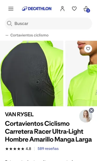 Cortavientos ciclismo Van Rysel Talla XL