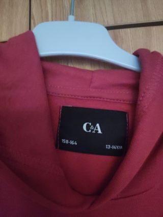 Sudadera niño granate con capucha talla 13-14