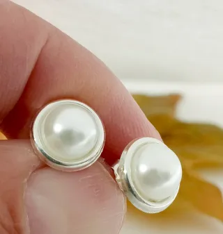 Bellos Pendientes Media Perlas Plata De Ley 925