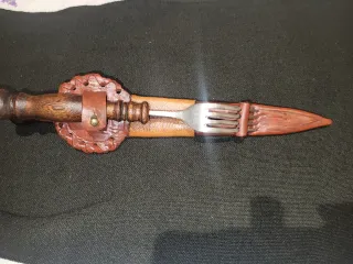 Set Asado Barbacoa Cuero y Madera