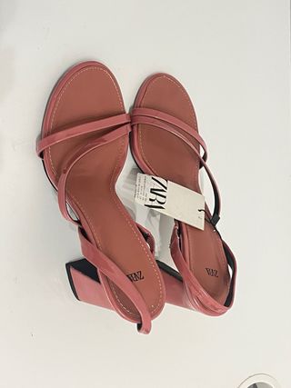 Sandalias Zara Tacón Bloque Rosa