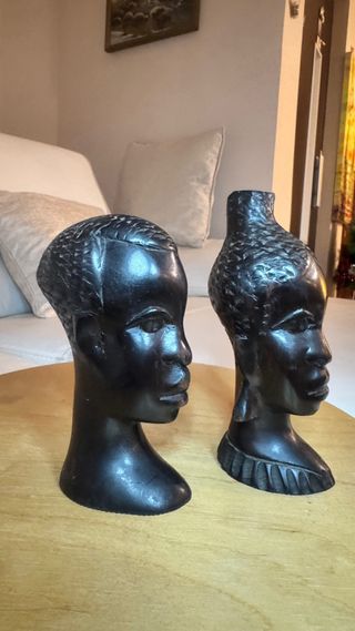 Par Estatuas Ébano Africano Vintage Arte