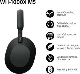 Sony WH-1000XM5 Noise Cancelling, Auriculares de diadema Bluetooth, iOS, Android - Negro, REACONDICIONADO marcas minimas