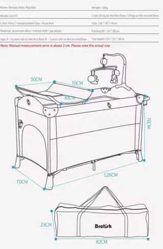 Cuna de viaje Brotish para bebés