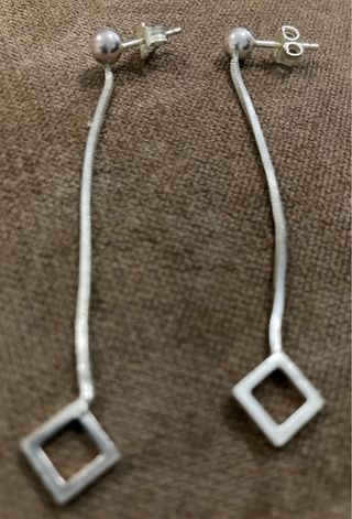 Pendientes largos plata rombos