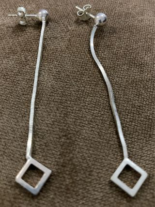 Pendientes largos plata rombos