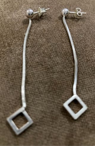 Pendientes largos plata rombos