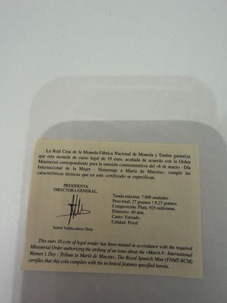 Moneda 10€ Plata Proof 2023 Día Mujer