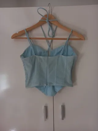 Top corset celeste efecto tul Bershka L