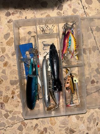 Cañas de pescar carretes y señuelos