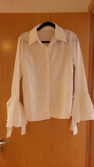 Blusa blanca manga larga volantes Talla S
