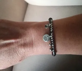 Pulsera Uno de 50 Cuero y Bolas Plata