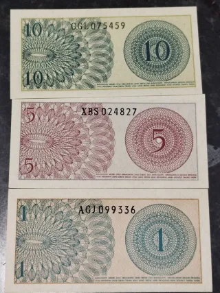 Lote 3 Billetes Indonesia 1, 5, 10 Sen 1964