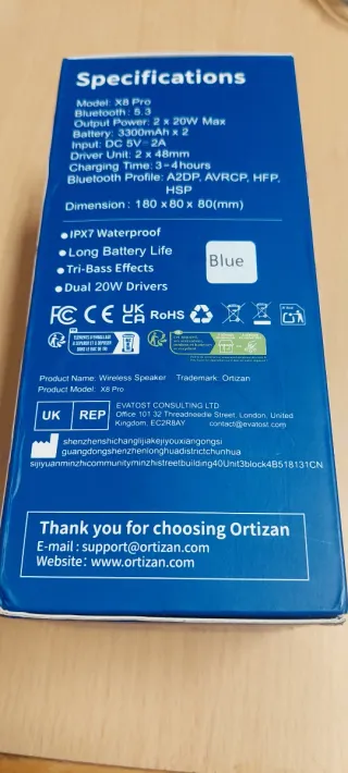 Altavoz Bluetooth Ortizan Azul