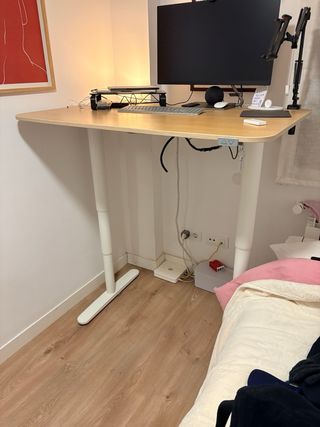 Escritorio Elevable Ikea Madera y Blanco