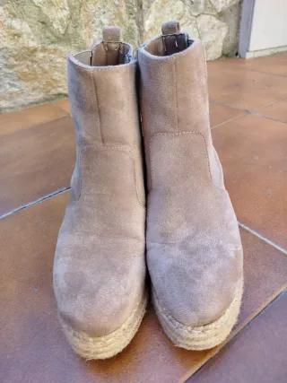 Botines cuña beige/marrón mujer