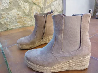 Botines cuña beige/marrón mujer