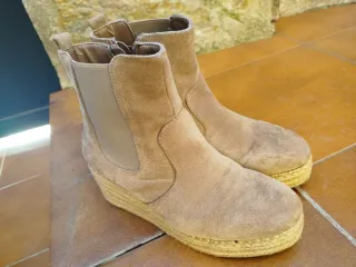 Botines cuña beige/marrón mujer