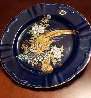 Plato azul cobalto con oro de ley