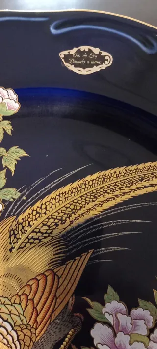 Plato azul cobalto con oro de ley