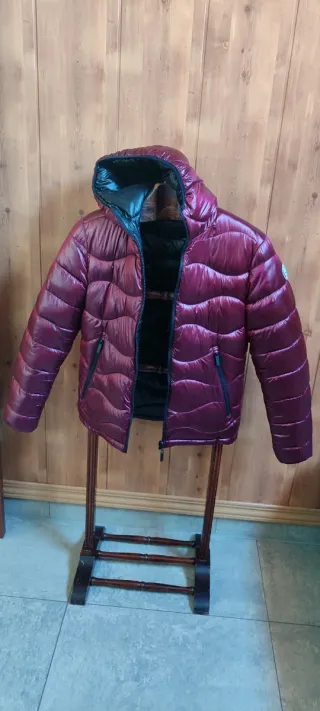 CAZADORA ACOLCHADA MUJER REVERSIBLE GRANATE NEGRA