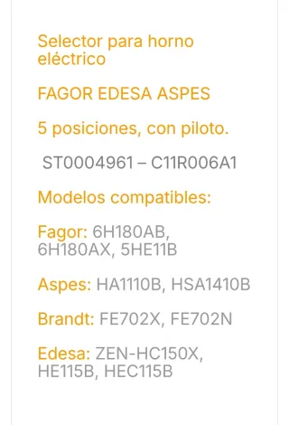 Selector Horno Fagor Edesa Aspes