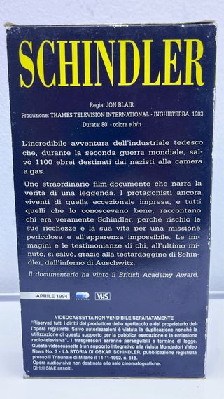 SCHINDLER documentario VHS Mondadori Video